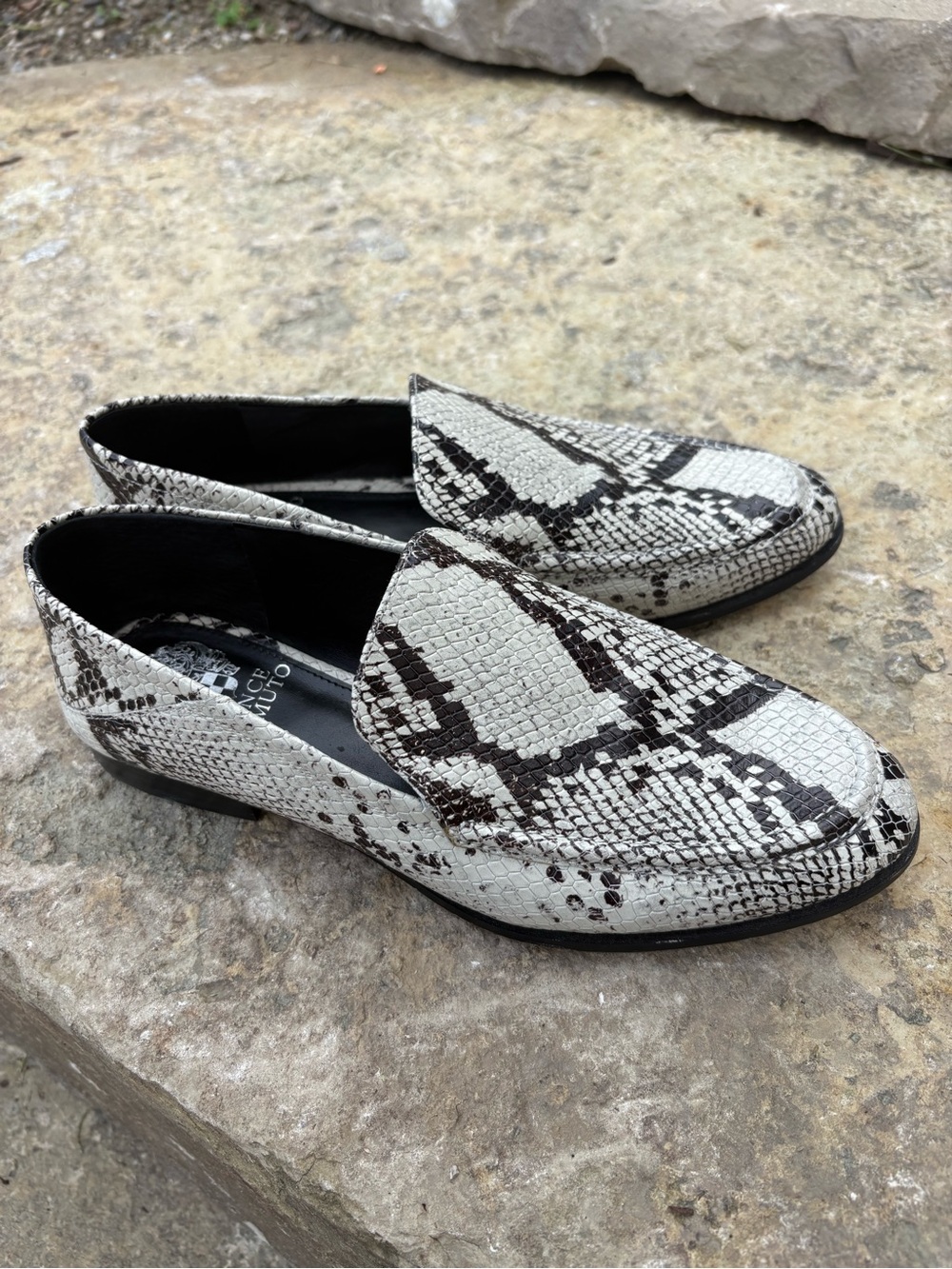 Vince Camuto Snake-Print Slip-On Loafers - White/Black